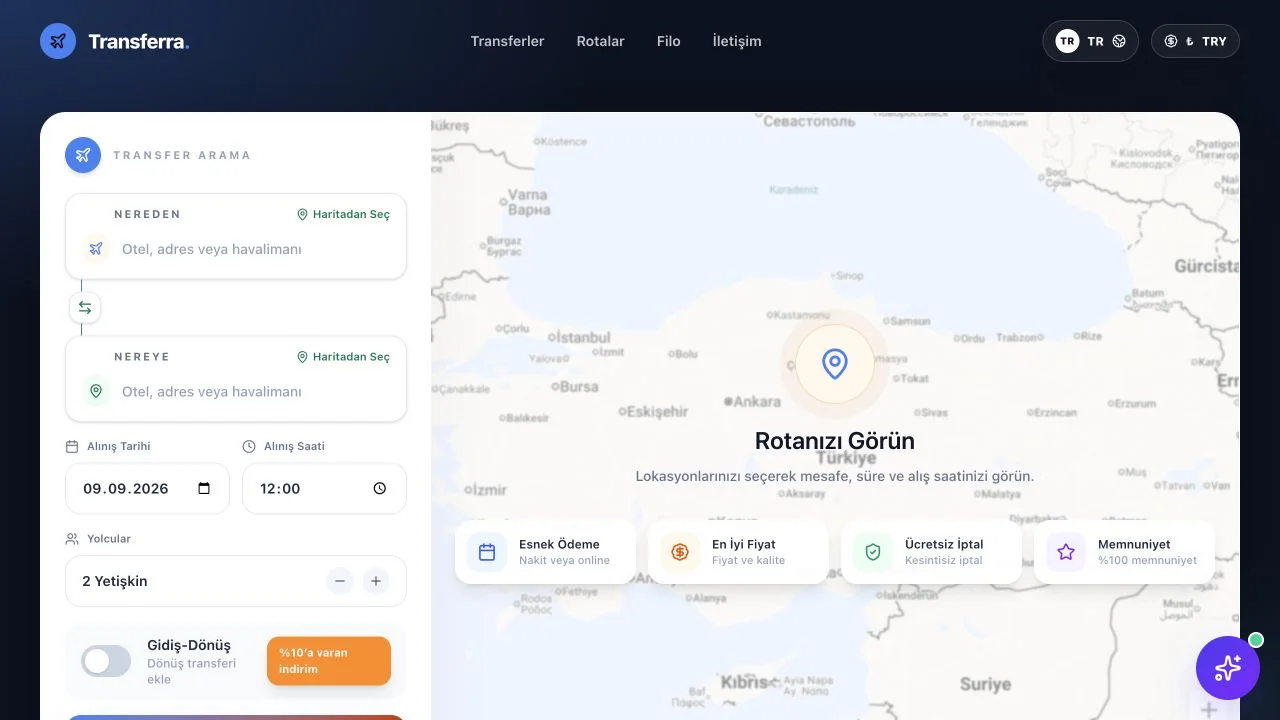Transferra temasının ana sayfa ekran görüntüsü